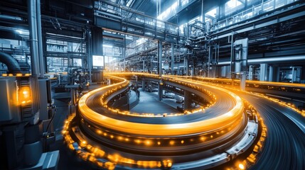 Poster - Industrial Production Facility with Conveyor Belt and Machinery