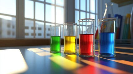 Poster - Colorful Liquid Samples in Scientific Glassware on Laboratory Table
