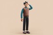 © Vibu design  gallery - A 3D-rendered man in a sweater vest looks thoughtfully, hand on forehead, suggesting contemplation or problem-solving.