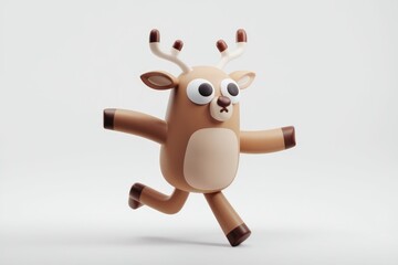 Poster - A cute, cartoonish deer running, 3D rendered, with big eyes and simple design.