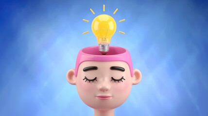 Leinwandbilder - A cartoon head with a lightbulb inside, symbolizing new ideas and creative thinking.