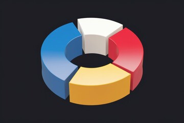 Poster - A 3D circular chart divided into four colorful segments representing data proportions.