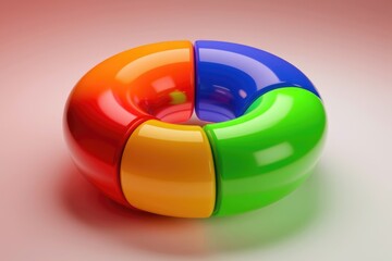 Poster - A colorful 3D rendering of a ring-shaped object divided into four glossy sections, each a vibrant primary color.