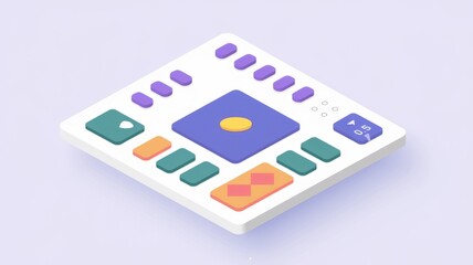 Aufkleber - Isometric illustration of a colorful user interface with various buttons and controls.