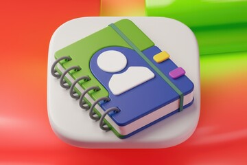 Poster - A 3D render of a colorful spiral notebook with a person icon, symbolizing a contact book or personal organizer.
