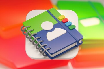 Poster - A spiral-bound notebook with a person icon, representing a contact list or address book.