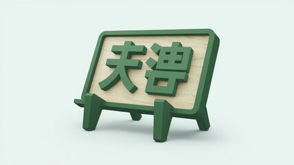 Poster - A green wooden sign with the Japanese characters for 'Amagi' displayed on a small easel.