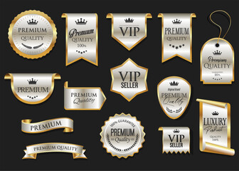 Wall Mural - golden luxury labels and badges gold premium quality certificate ribbons vector illustration