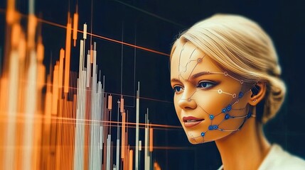 Aufkleber - Intelligent Robot Trading at a Futuristic Finance Hub With Data Visualizations