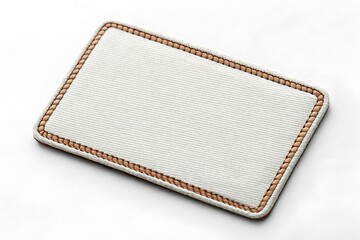 Poster - Blank rectangular fabric patch mockup with stitched border on white background, perfect for branding design.