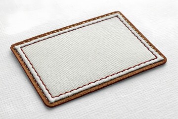 Poster - Blank rectangular fabric patch mockup with stitched border on white background, perfect for branding design.