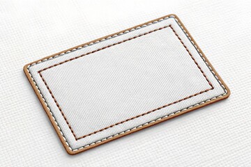 Poster - Blank rectangular fabric patch mockup with stitched border on white background, perfect for branding design.