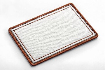 Poster - Blank rectangular fabric patch mockup with stitched border on white background, perfect for branding design.