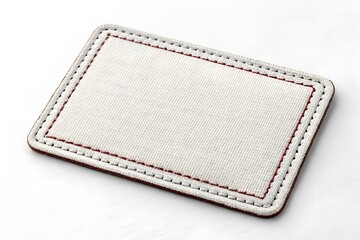 Poster - Blank rectangular fabric patch mockup with stitched border on white background, perfect for branding design.