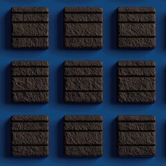 Poster - Textured Dark Square Tiles arranged in a Grid Pattern on Blue Background