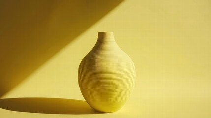 Poster - Elegant Yellow Vase Against Soft Yellow Background and Shadow Play