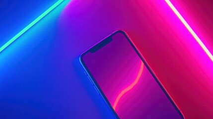 Poster - Vibrant Smartphone Surrounded by Colorful Neon Lights and Reflections