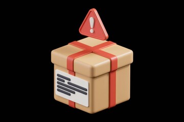 Poster - A 3D rendering of a packaged box with an alert sign indicating a potential delivery issue.