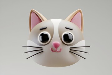 Wall Mural - Adorable 3D cartoon cat face with big eyes and pink nose, happy expression.