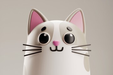 Poster - Adorable 3D cartoon cat with big eyes and pink ears, cute and playful.