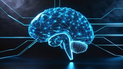 Poster - Low poly brain or Artificial intelligence concept. Symbol of Wisdom point. Abstract vector image of a human Brine. 
