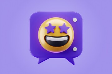 Poster - A 3D rendering of a smiling emoticon with stars for eyes inside a purple speech bubble.