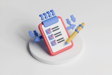 Poster - A 3D rendering of a checklist with arrows indicating task management and completion.