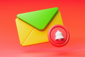 Leinwandbilder - 3D render of a colorful envelope with a notification bell, indicating a new message.
