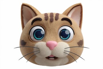 Poster - Adorable 3D cartoon cat face with big blue eyes and curious expression.