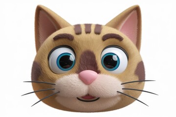 Poster - Adorable 3D cartoon cat face with big blue eyes and a cute expression.