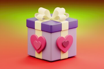 Poster - A purple gift box with a white bow and pink hearts, perfect for Valentine's Day.