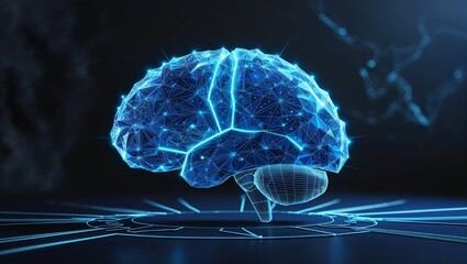 Poster - Low poly brain or Artificial intelligence concept. Symbol of Wisdom point. Abstract vector image of a human Brine. 