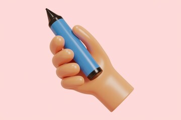 Aufkleber - A 3D rendering of a hand holding a blue crayon, symbolizing creativity and art.