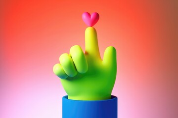 Poster - A vibrant 3D rendering of a hand with a heart, symbolizing love and care.