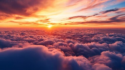 Wall Mural - Sunset above fluffy clouds with vibrant colors