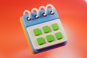 Poster - A colorful 3D rendering of a calendar icon, ideal for scheduling and reminders.
