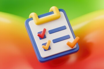 Leinwandbilder - A 3D rendering of a checklist with three completed tasks, signifying organization and productivity.