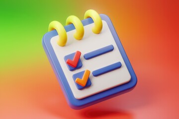 Fototapete - A 3D rendered checklist icon with two completed items, signifying task completion or to-do list.
