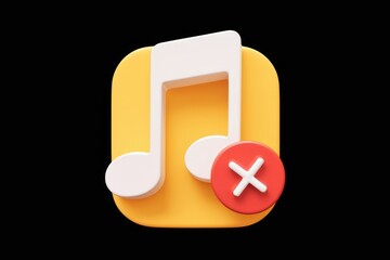 Poster - 3D render of a music note icon with a red cross, signifying deletion or removal.