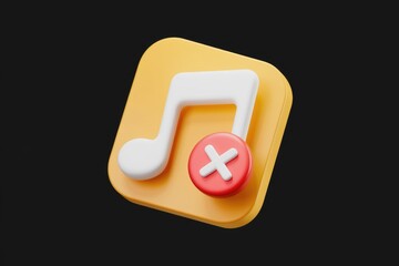 Fototapete - 3D rendered music note icon with a red cross signifying deletion or removal.