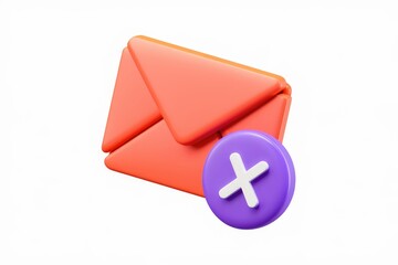 Poster - 3D rendering of an orange email envelope with a purple cross, signifying deletion or rejection.