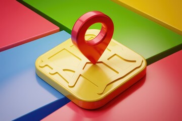 Leinwandbilder - A 3D rendering of a red location pin on a yellow map, symbolizing location services or navigation.