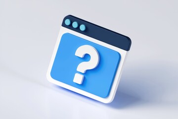 Fototapete - A 3D rendered blue web browser window displays a white question mark, symbolizing online queries or FAQs.