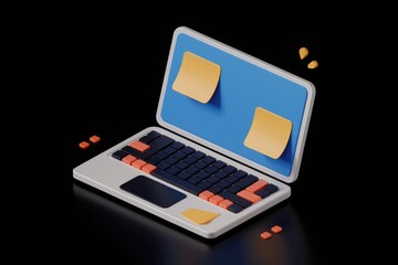 Leinwandbilder - A 3D render of a laptop with sticky notes, illustrating task management and organization.