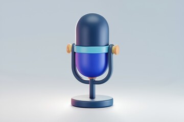 Poster - A stylized 3D rendering of a vintage microphone, blue and teal, on a stand.