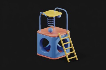 Aufkleber - A colorful 3D rendering of a child's play structure with a ladder and spring.