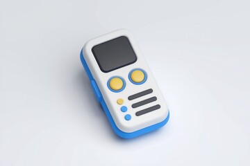 Poster - A 3D render of a cute, cartoonish walkie-talkie with a screen and buttons.