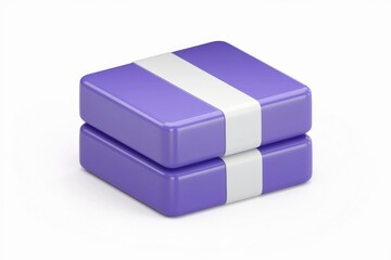 Poster - Two purple square boxes stacked with a white stripe across each.