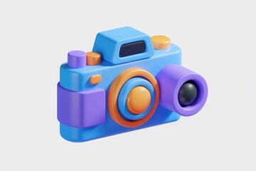Poster - A colorful 3D model of a camera, vibrant and playful design.