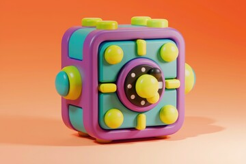 Poster - A colorful, cartoonish depiction of a safe with a dial lock, playfully designed.
